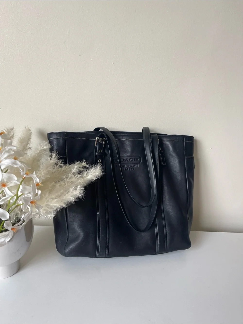 Coach Black Leather Tote with Double Handles